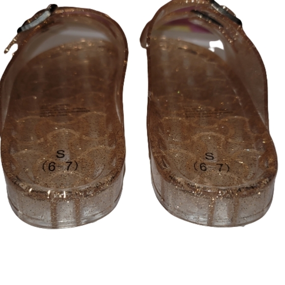 Jelly Sandals womens Slip On Shoes Rose Gold Strap Buckles Glitter 6-7 - Picture 6 of 7